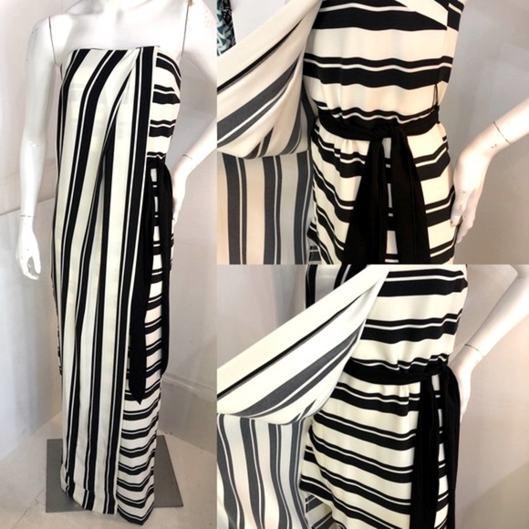 300 Halston Heritage Black & White Strapless Striped Gown NWT - Picture 7 of 15